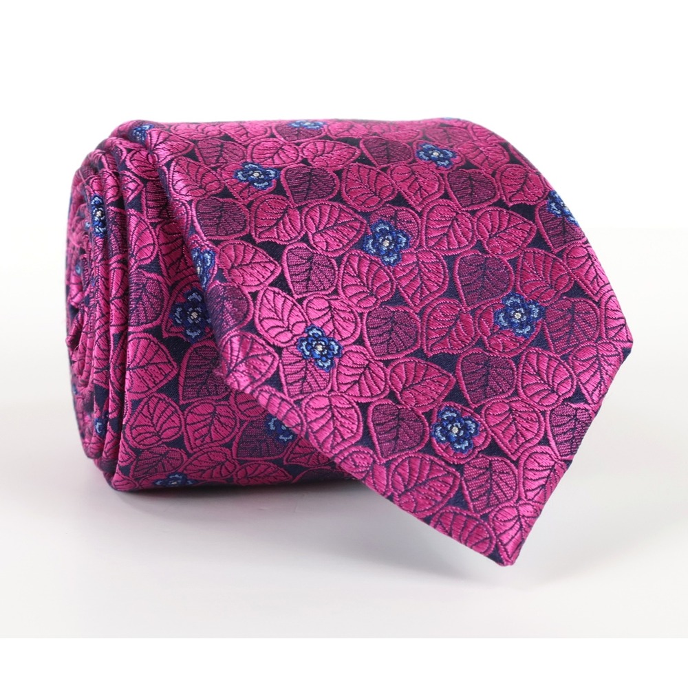 Ted Baker London Silk Necktie Tie Magenta Purple Blue Leaf Floral Woven Preppy